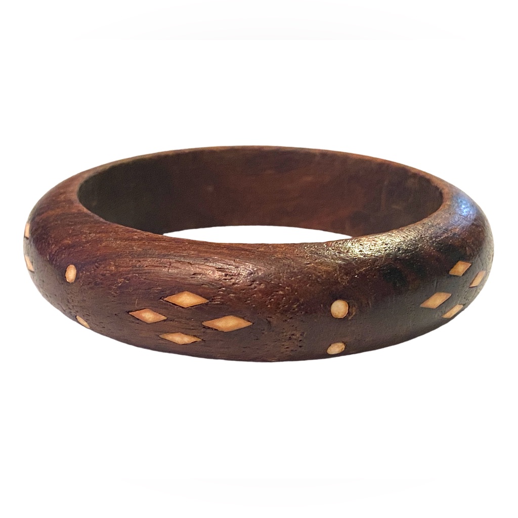 Vintage Boho Wood Inlay Bangle Bracelet Boho Hippie Natural